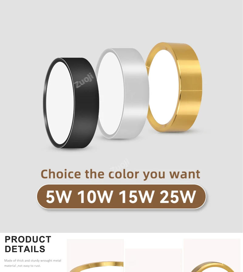 Description Picture 2 of itemLed Ceiling Lamp Gold Downlight Dimmable Spotlight 5W 10W 15W 25W Panel Lights For Kitchen Shop Lighting 185-265V Ceiling Light