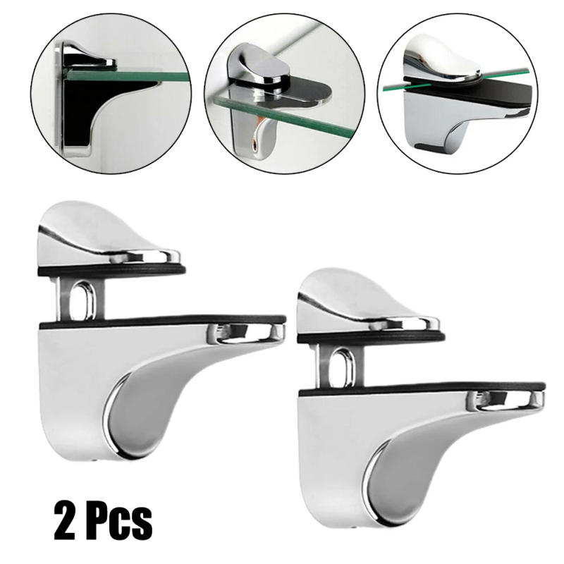 Description Picture 3 of item2pcs Adjustable Shelf Clamp Glass Shelf Support Plate Holder Bracket Zinc Alloy Wall Mount Fixed Plate Support Holder Clamp