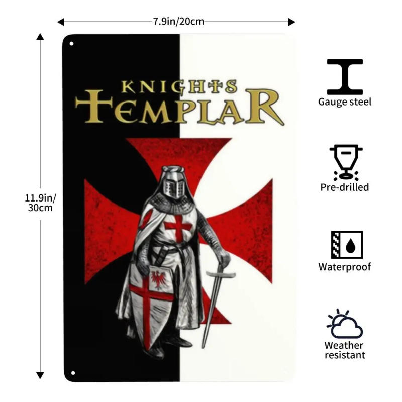 Description Picture 4 of itemRetro Knight Templar Metal Sign Custom Crusades Knights Christian Warrior Tin Plaque Cafe Man Cave Bar Decorations Art
