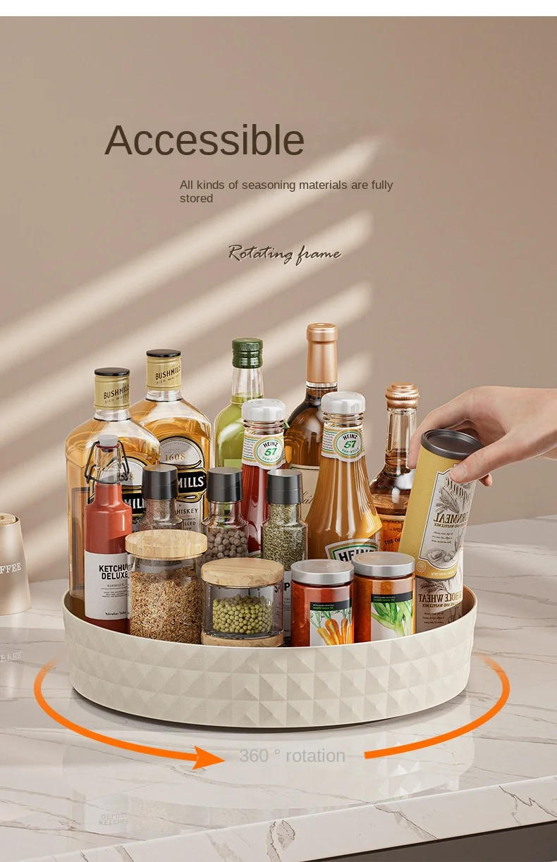 Description Picture 4 of item360 Rotating Seasoning Storage Rack Multifunction Pantry Cabinet Turntable for Cosmetics Kitchen Accessories Organizer Tray