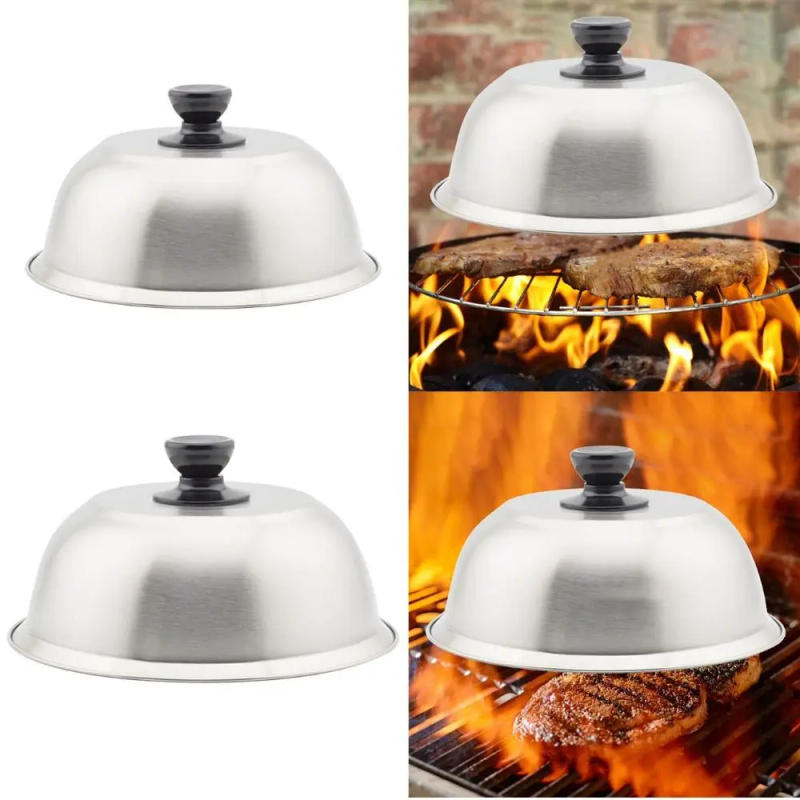 Description Picture 2 of itemFrying Pan Covers Universal Stainless Steel Round Pot Lids Cover Burger Cover Cheese Melting Dome for Cookware Sandwiches Steak
