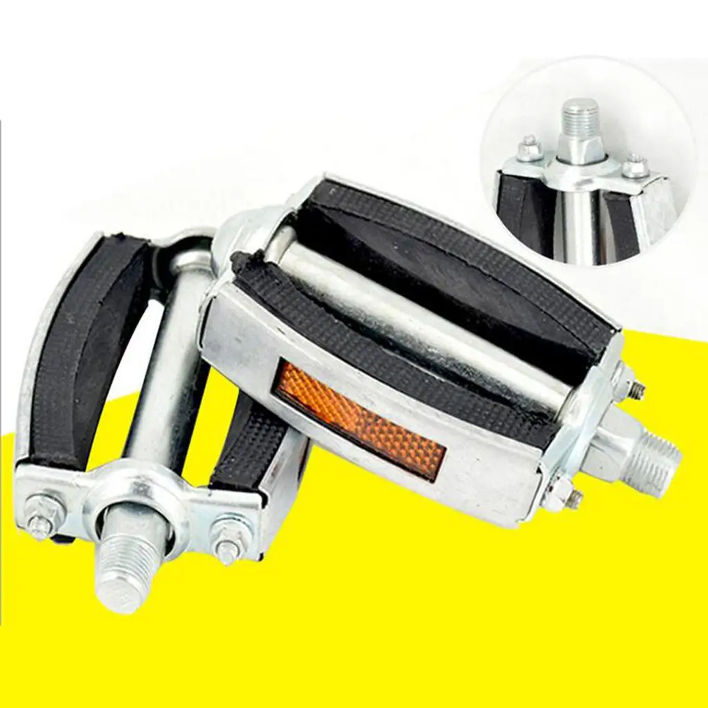 Description Picture 5 of itemblock Pedals 9/16" Ball Bering Steel Axle Vintage Style Flat Pedal with Reflective Strip