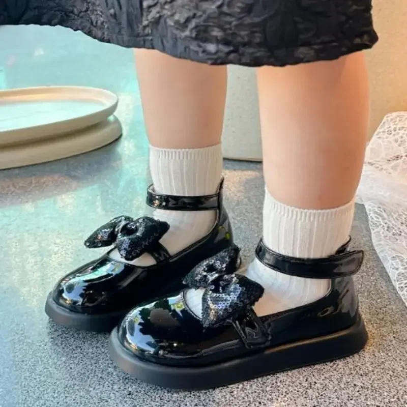 Description Picture 4 of itemJogerli Fashionable School Student Boots Autumn Winter New Item Sequined Bow Baby Girl British Style Roman Loafer Flats