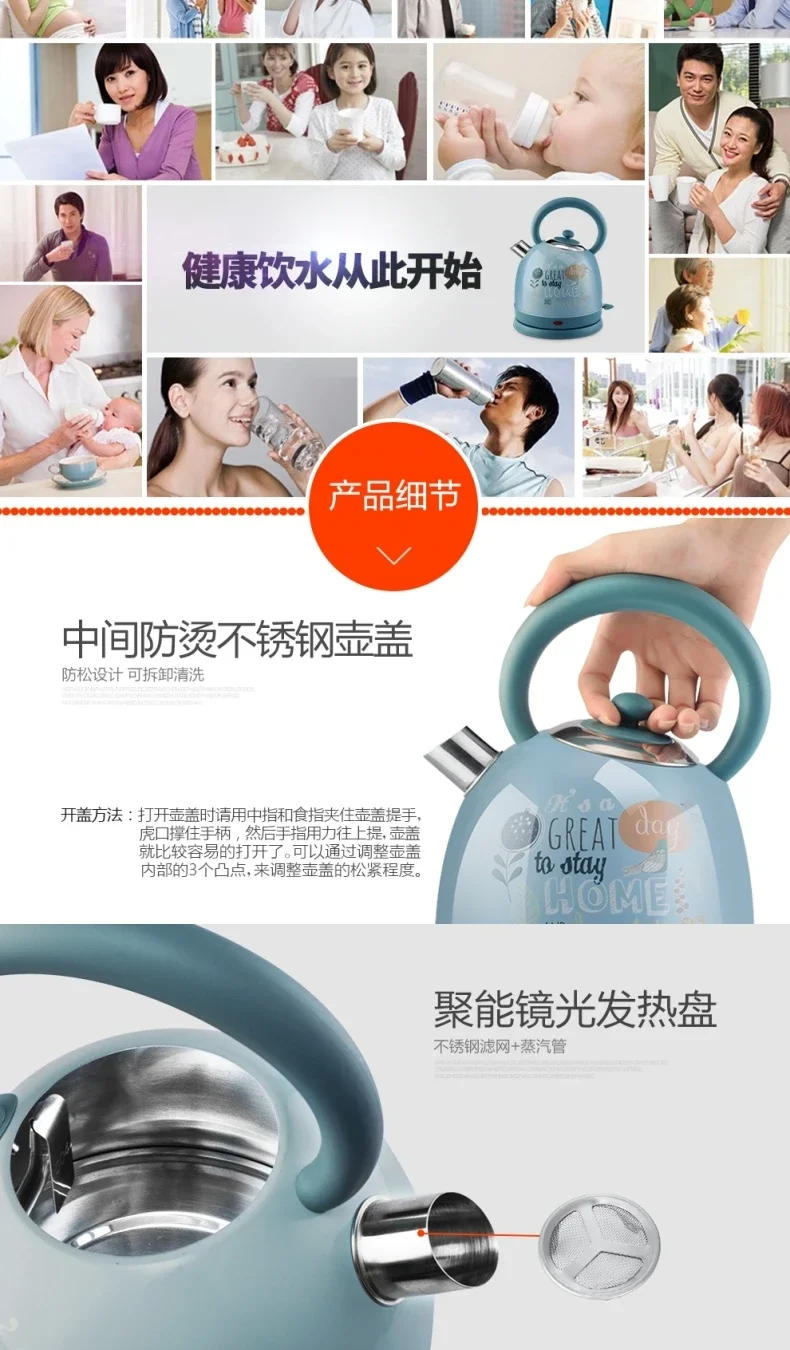 Description Picture 5 of item220V Retro Electric Kettle for Boiling Water with Automatic Cut-Off and Colorful Painting, Food Grade 304 Stainless Steel
