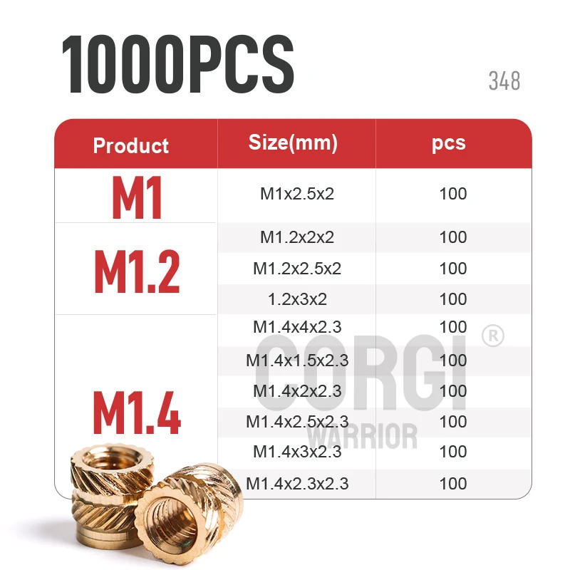 Description Picture 5 of itemM1 M1.2 M1.4 M2 M2.5 M3 M4 M5 M6 M8 Hot Melt Brass Insert Nut Kit Knurled Thread Injection Insertsnut for Plastic up to 1000P