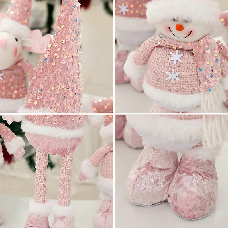 Description Picture 4 of item1pc Christmas pink doll, pink doll with sequined telescopic legs, family holiday decoration, table ornament, Christmas gift