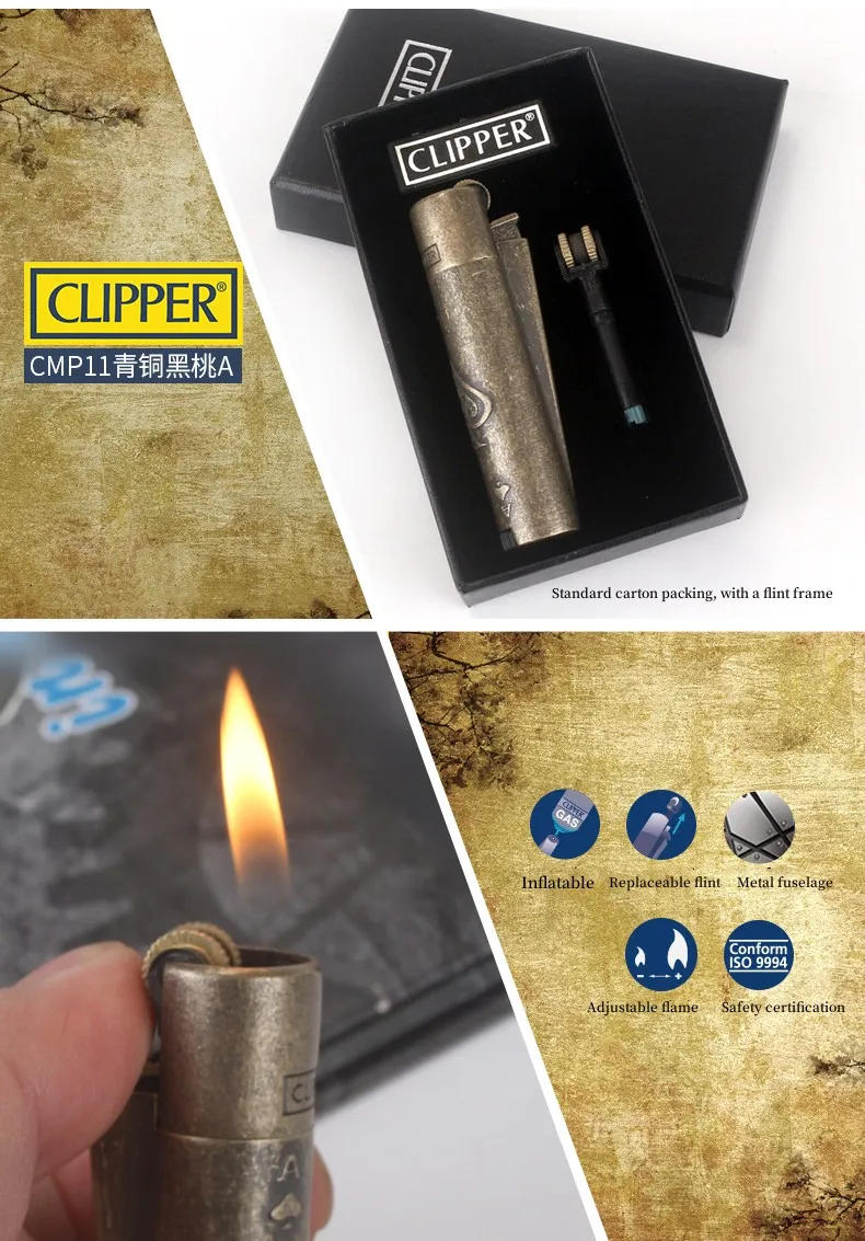 Description Picture 4 of itemClassic Vintage Spanish Clipper Lighter Metal Wheel Igniter CMP11 Large Clipper Lighter Smoking Gadget for Men Gift Box Original