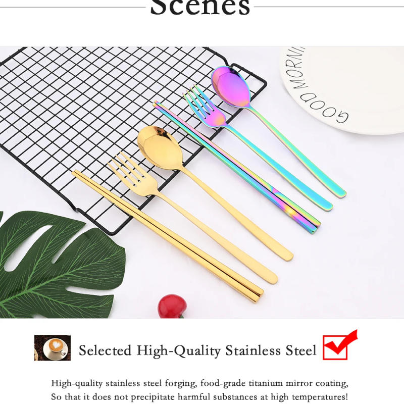 Description Picture 6 of item10Pcs Chopsticks Knife Fork Spoon Cutlery Set Black Gold Dinnerware Set Luxury 304 Stainless Steel Flatware Korean Tableware Set