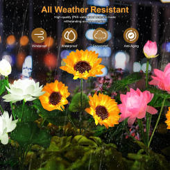 LED Solar Flowers Lights Outdoor Waterproof Solar Sunflowers Lotus Landscape Lamp for Garden Yard Lawn Path Backyard Decoration