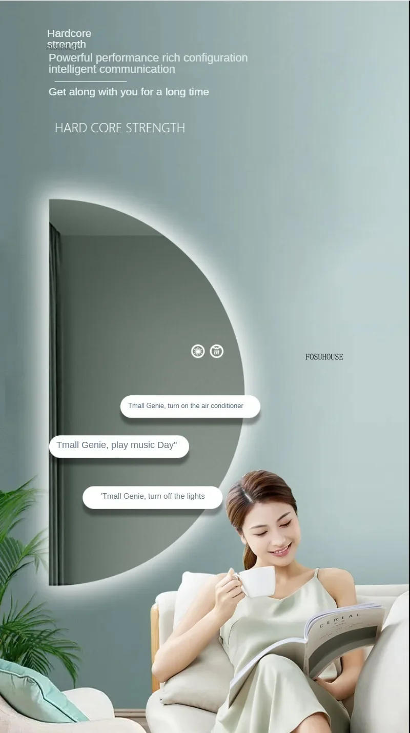 Description Picture 3 of itemSemicircular Smart Bath Mirrors Led Touch Screen Mirrors Wall-mounted Lighted Bathroom Mirror Special-shaped Decorative Mirror Z