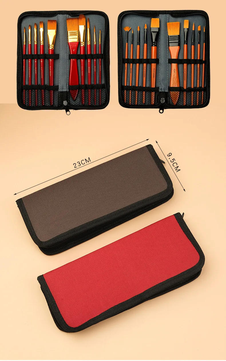 Description Picture 2 of item10pcs Premium Nylon Artist Paint Brush with Bag - Versatile Shapes for Acrylic,Oil, Watercolor Painting, Professionals,Beginners