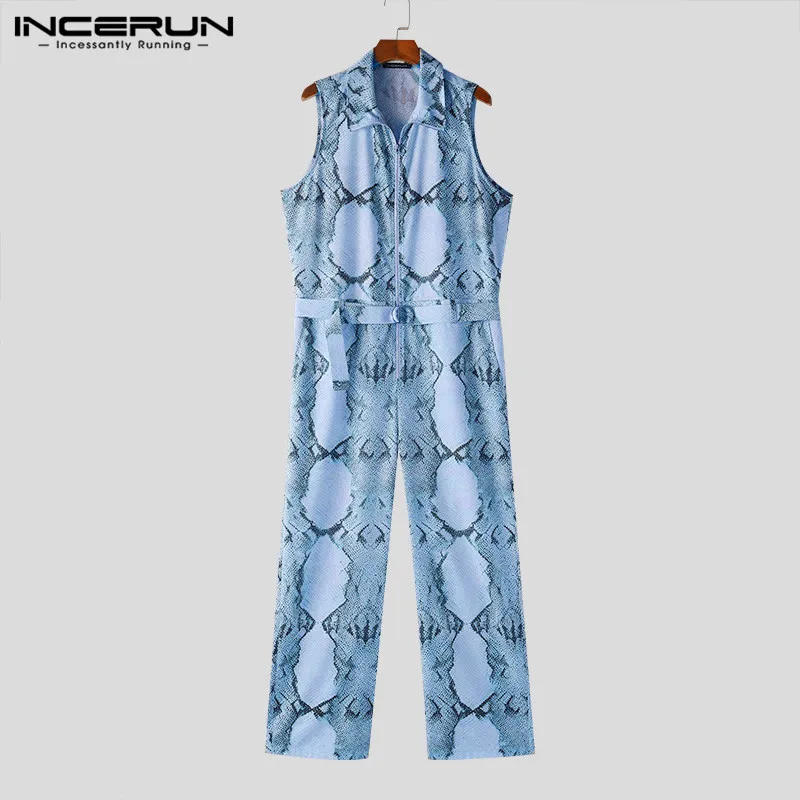 Description Picture 6 of itemINCERUN 2024 American Style Men's Jumpsuits Personality Printed Jumpsuits Fashion Streetwear Male Lapel Sleeveless Rompers S-5XL