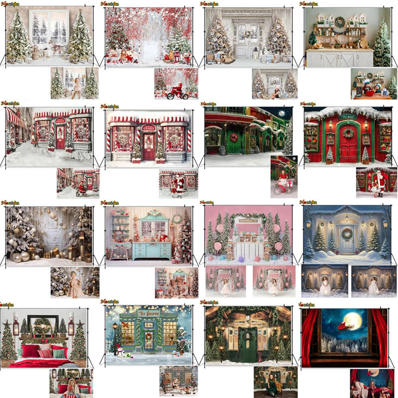 Description Picture 3 of itemMerry Christmas Photography Background Winter Xmas Tree Candy Cane Shop Backdrop Kids Birthday Photo Snowflake Photobooth Studio