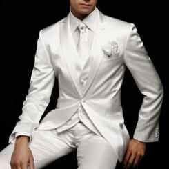 2024 White Satin Elegant Suits For Men Groom Tuxedo Prom Slim Fit Blazer Hombre High Quality Custom 3 Piece Set Costume Homme