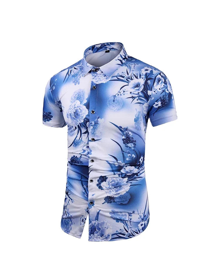 Description Picture 6 of itemMen's Boutique Short Sleeved Floral Shirt Summer New Business Social Wedding Ball Dress Top Large Shirt