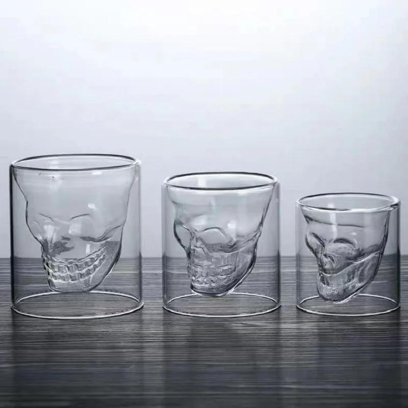 Description Picture 4 of item150ml Skull Head Shot Glass Fun Creative Designer Crystal Party Wine Cup Transparent Vodka Beer Steins Halloween Novelty Cup