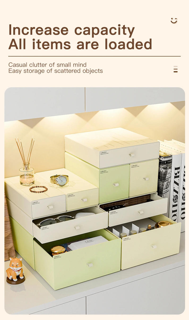 Description Picture 6 of itemMacaron color Cosmetics Household Storage Box Dressing Table Skincare Product Lipstick Shelf Organizing Box Drawer Style Storage