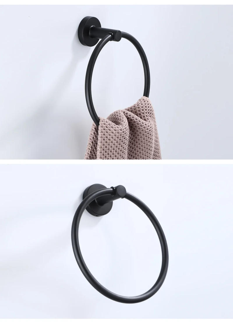 Description Picture 6 of itemMatte Black Finish Stainless Steel Bathroom Towel Holder Wall-Mounted Round Towel Rings ,Towel Rack