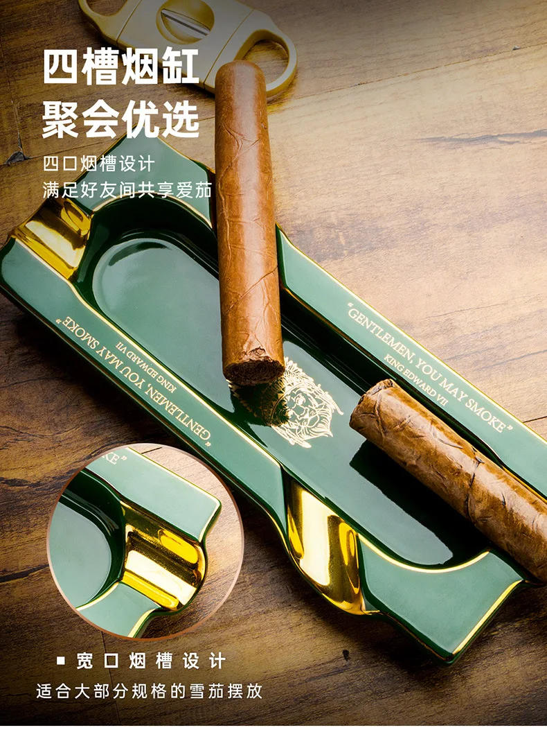 Description Picture 4 of itemCigar Ashtray Four Smoke Tank Ceramic Gilt Large Capacity Rectangular Portable Ashtray