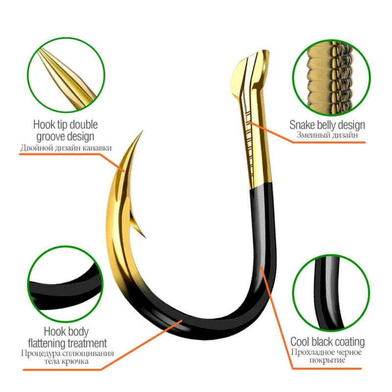 Description Picture 3 of item20 pcs Fishing Hook Single Fishhook Fishing Accessories Supplies Lures Carp Fishing Tackle Barbed Colored Tungsten Alloy