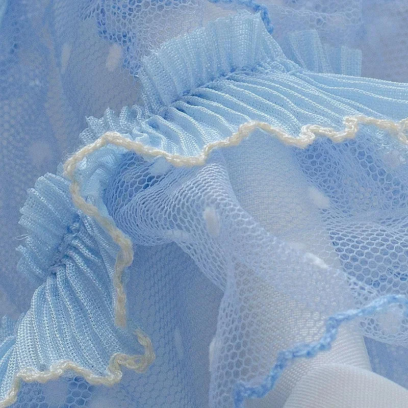 Description Picture 6 of itemPleated Tulle Lace Fabric, Light Blue, Fringed Trim, Wedding Dress, Ruffle Cuffs, Applique Sewing Accessories, Party, 1 Yard
