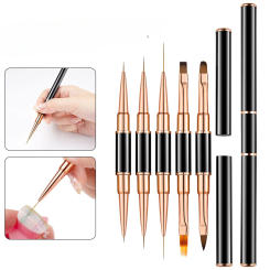 Professional Nail Art Brush Set 5pcs Double-Ended Nail Art Brushes For Long Lines, Thin Liner Brush For Nails Detail