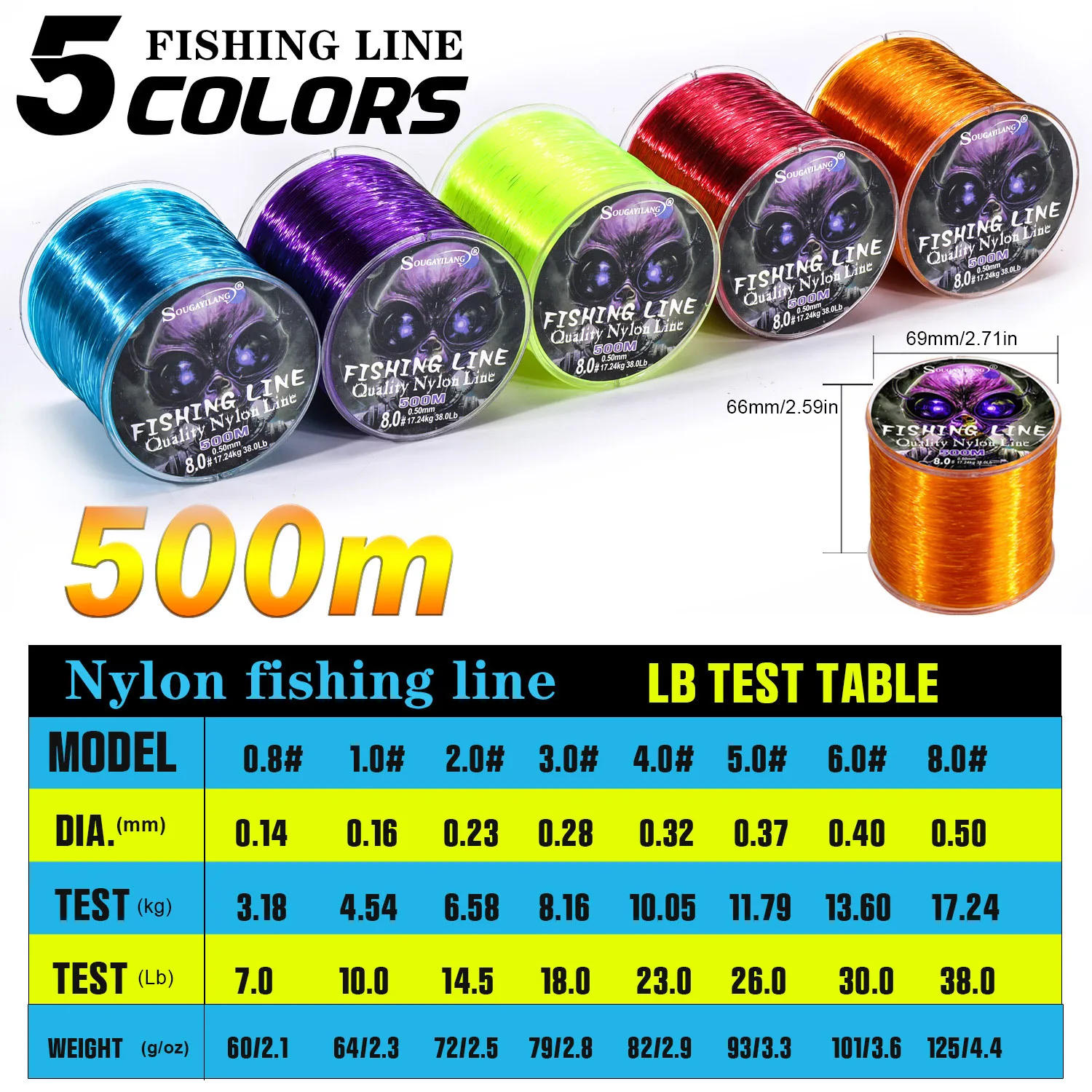 Description Picture 5 of itemSougayilang 500m Nylon Fishing Line Max Drag 7-38LB Super Stronger Nylon Line Japan Monofilament Saltwater Freshwater Line Pesca