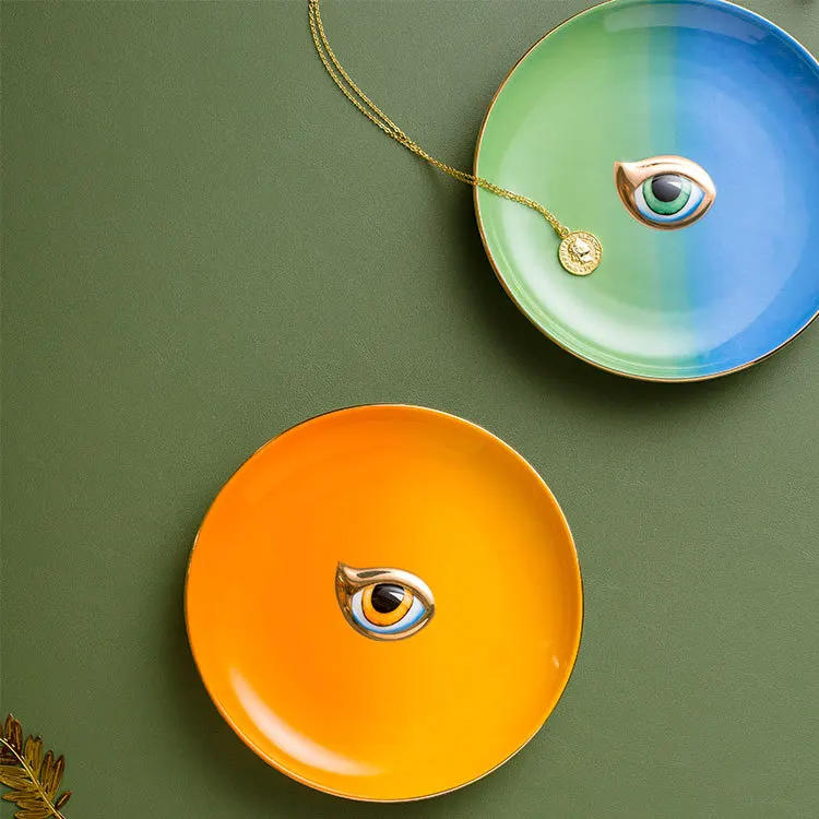 Description Picture 3 of itemNordic Round Ceramic Plate Devil's Eye Ring Necklace Jewelry Tray Teacups Coasters Ceramic Jewelry Tray Colorful Tray Ornaments