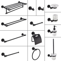 Black Wall Mount Stainless Steel Towel Bar Holder Toilet Roll Holder Bathrobe Hook Hanger Toilet Brush Bathroom Accessories Set