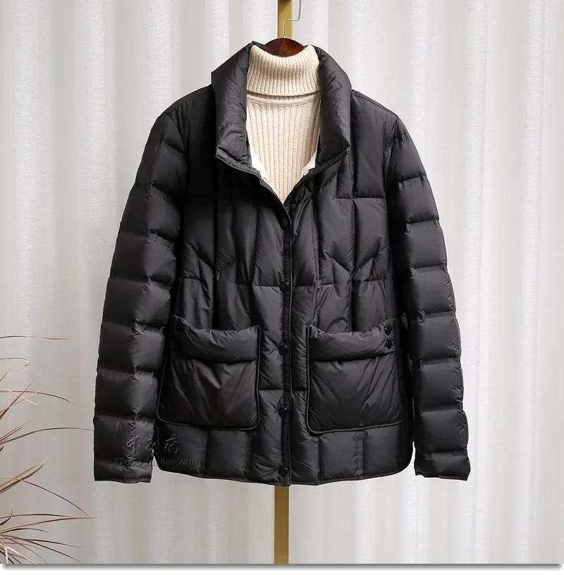 Description Picture 3 of item90% White Duck Down Coat 2024 New Winter Women Casual Light Puffer Jacket Female Short Single Breasted Warm Parkers