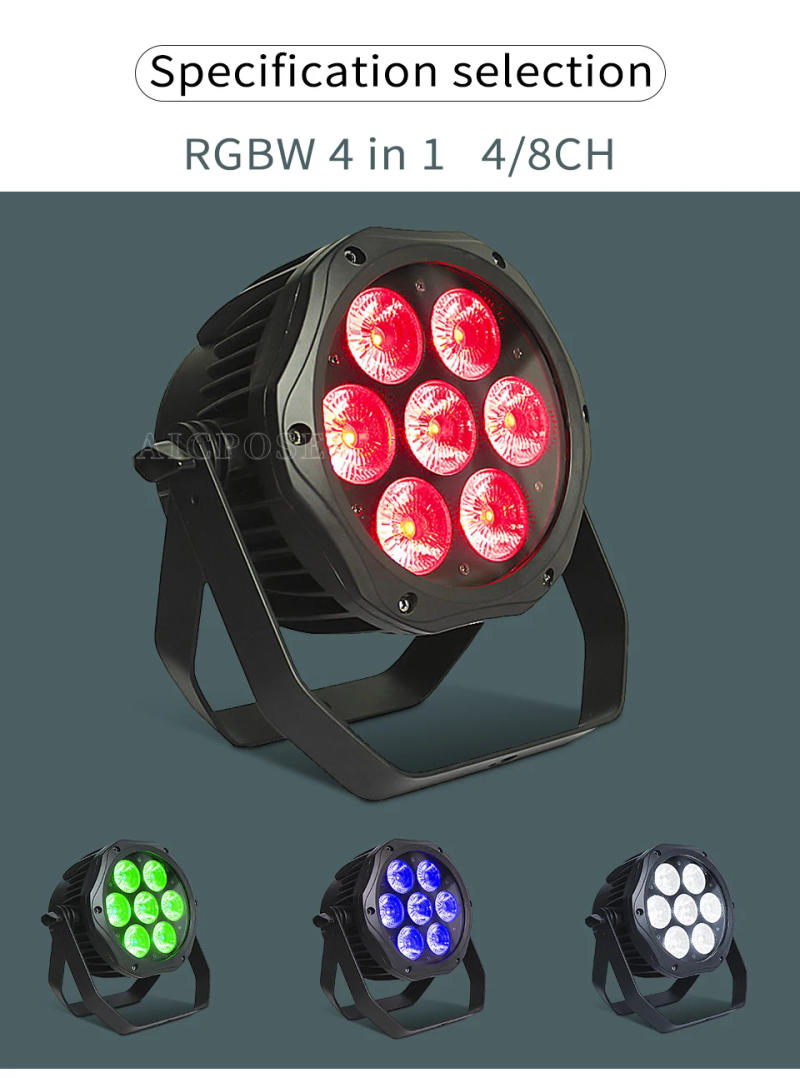 Description Picture 4 of item4Pcs/Lots 7x12W RGBW/7x18W RGBWA+UV 6 in 1 LED Par Light Waterproof Stage Light DMX Control DJ Disco Equipment Stage Lighting