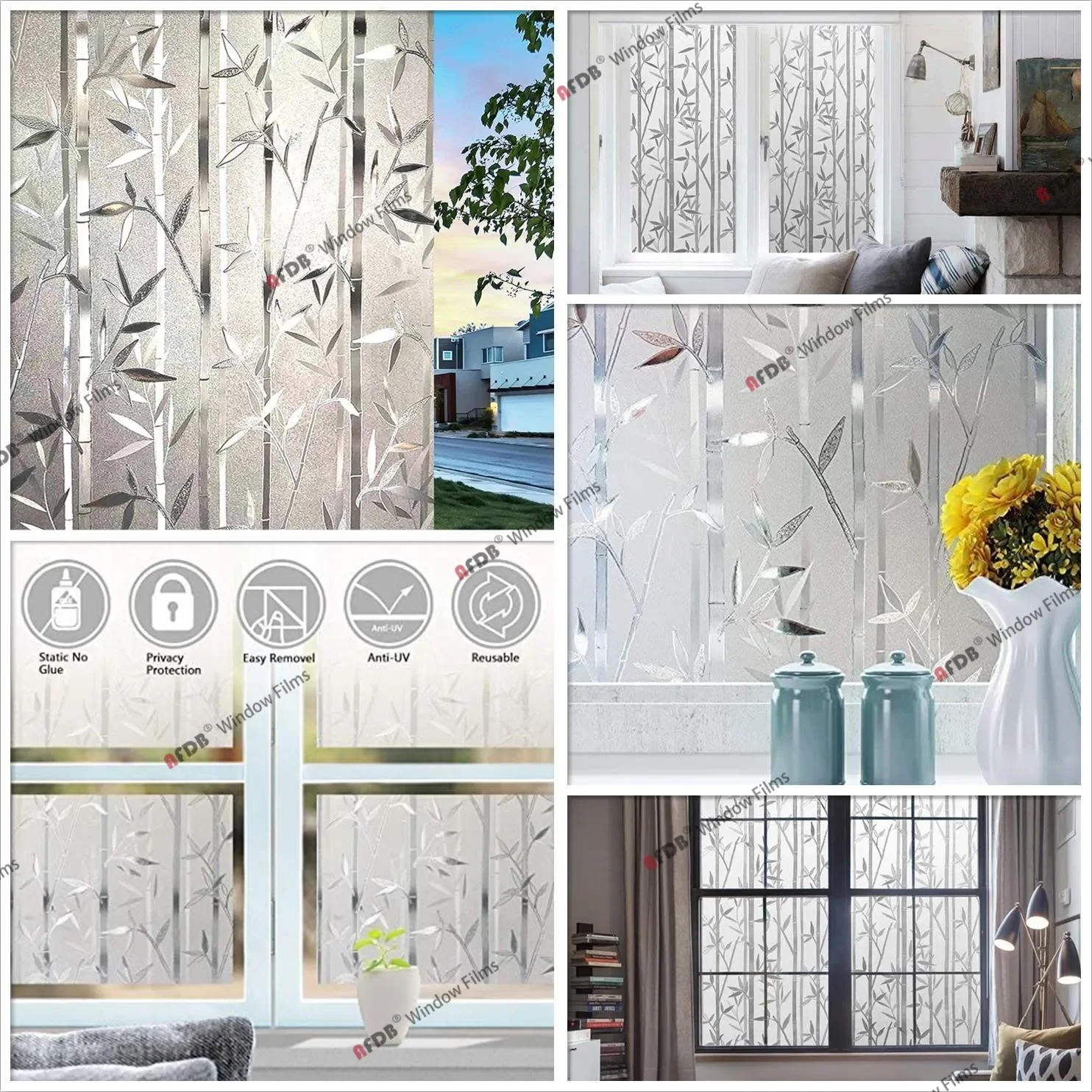 Description Picture 4 of itemAFDB Frosted Window Privacy Film Static Cling Window Sticker Non-Adhesive Stained Glass Film Decorative Glass Vinyl for Home