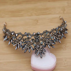 Vintage Baroque Crown Alloy Headdress Bridal Tiara Hairband Hair Accessory Wedding Headpiece (Black)