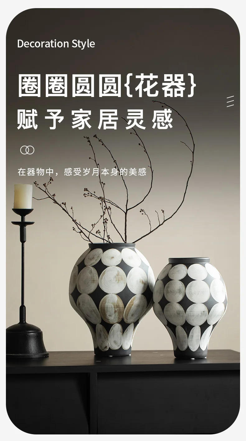 Description Picture 2 of itemChinese Ceramic Vase HandPainted Patterned Pottery Jar Living Room Dried Flower Vase Home Decor Traditional Accent