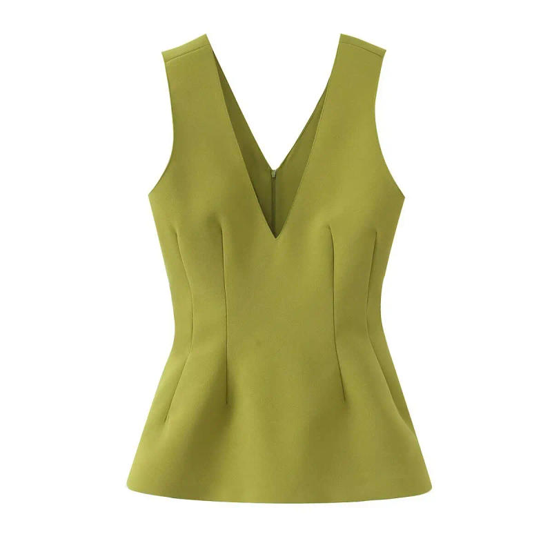 Description Picture 6 of itemZBZA Women's Ruffled Vest V-neck Sleeveless Ruffled Loose Hem Top Spring and Summer New Casual Solid Color Versatile Chic Vest