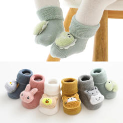 Autumn Winter Soft Thicken Cotton Warm Baby Girls Socks Newborn Solid Color Cartoon Animal Doll Infant Boy Anti Slip Floor Sock