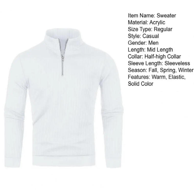 Description Picture 6 of itemMen Fall Winter Sweater Zipper Half-high Collar Knitted Soft Warm Elastic Casual Pullover Striped Men Mid Length Sweater