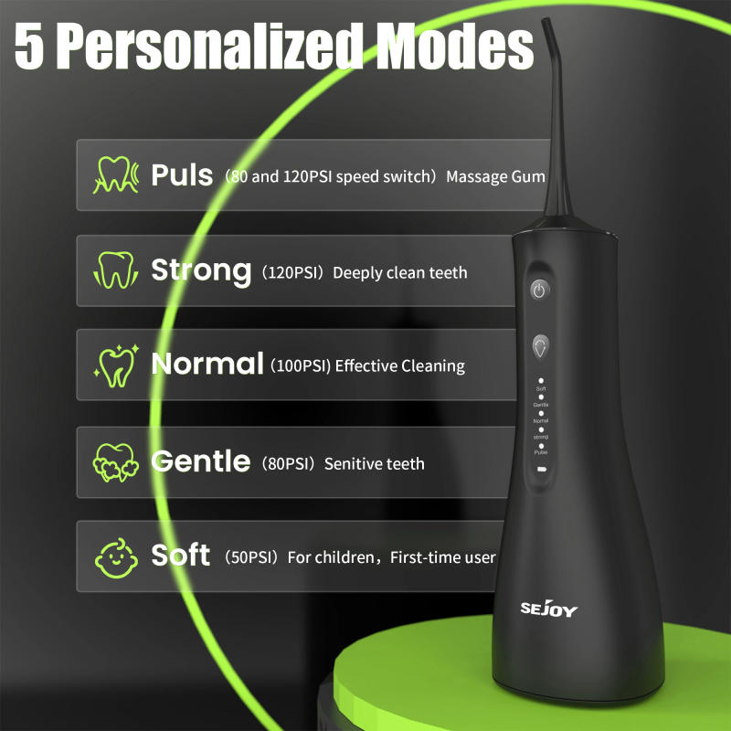 Description Picture 6 of itemSEJOY Dental Oral Irrigator USB Rechargeable Teeth Cleaner Portable Dental Water Flosser 5 Modes IPX7 Mouth Washing Machine