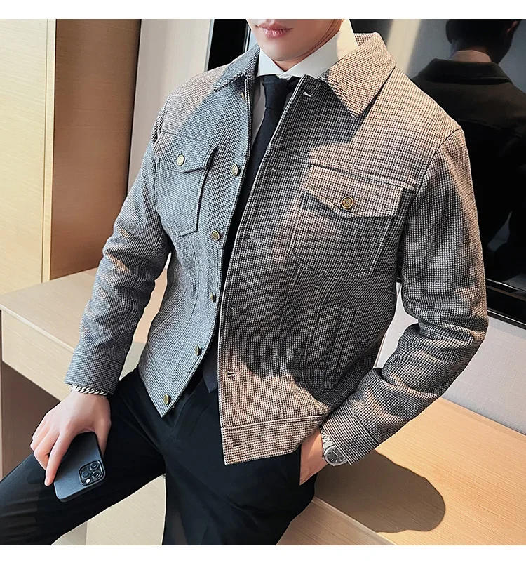 Description Picture 6 of itemMen Autumn Winter Men's Woolen Coat Fashion Short Slim Jackets Men Casual Business Social Trench Coat Streetwears