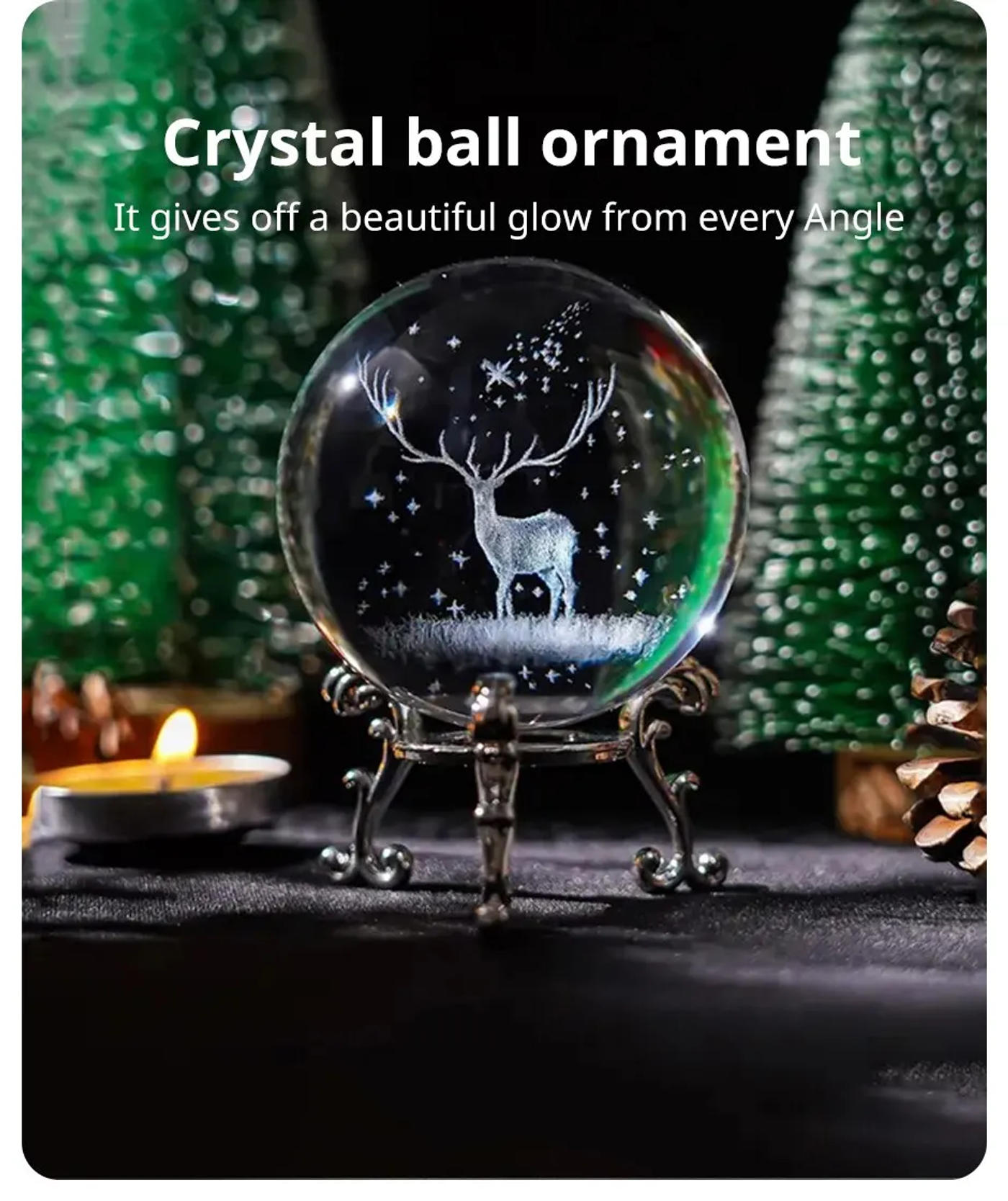 Description Picture 3 of item1Pc 2.4 inch (60mm) 3D Laser Engraved Christmas Deer Crystal Ball with Silver Plated Trellis Home Art Decoration Christmas Gifts