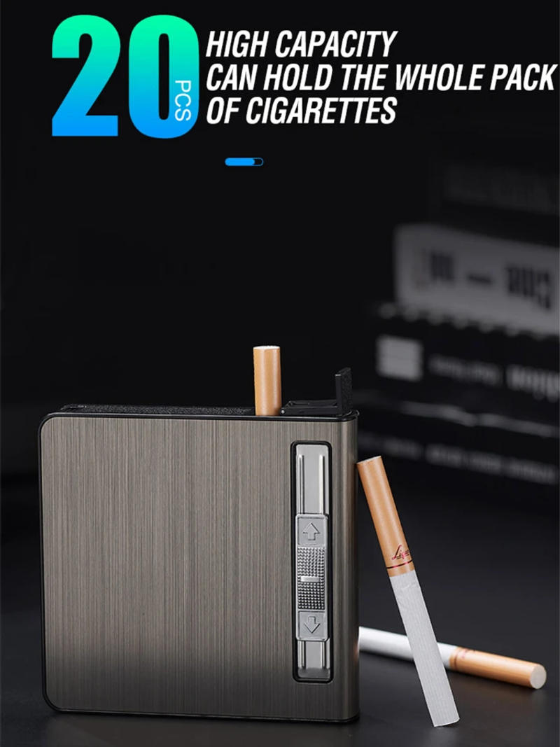Description Picture 3 of itemMetal Automatic Pop-Up Cigarette Case Butane Gas Lighter Holds 20 Cigarettes Anti-Pressure Smoking Accessories Gadgets For Men