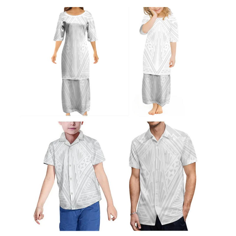 Description Picture 6 of itemFamily Set Clothes Adult Children's Clothing 4-piece Sets Women Dress Custom Hibiscus Polynesian Tribal Design For White Sunday