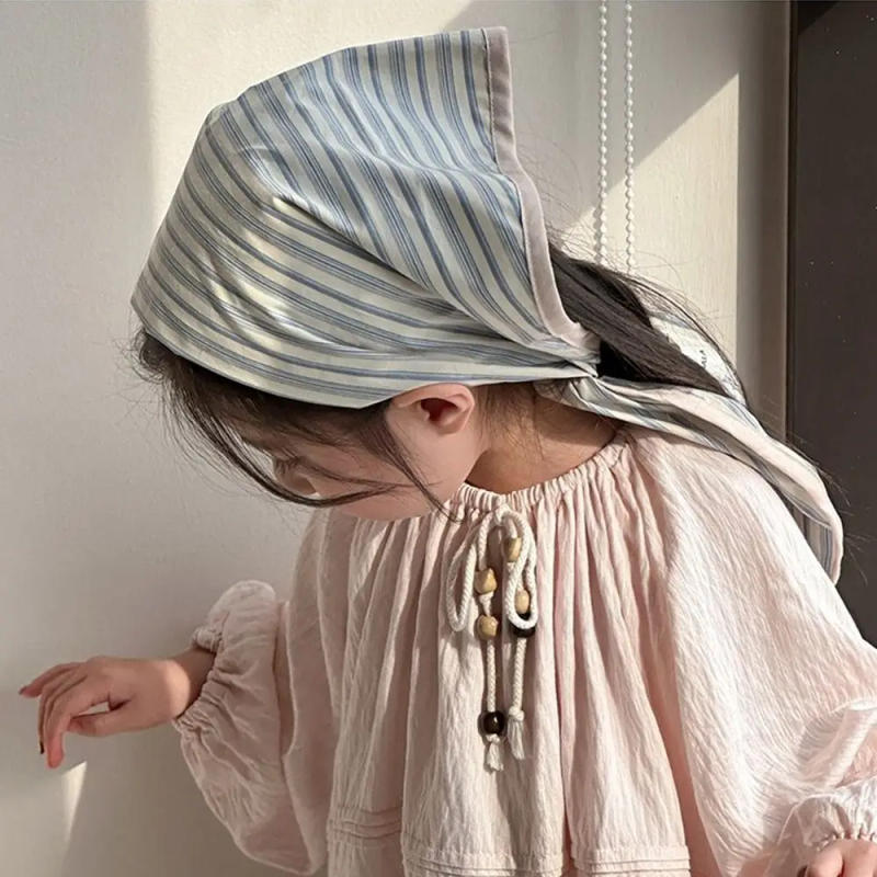Description Picture 5 of itemVintage Korean Children's Scarf Striped Plaid Triangle Bandana Sweet Boys Girls Waist Scarf Drool Saliva Towels
