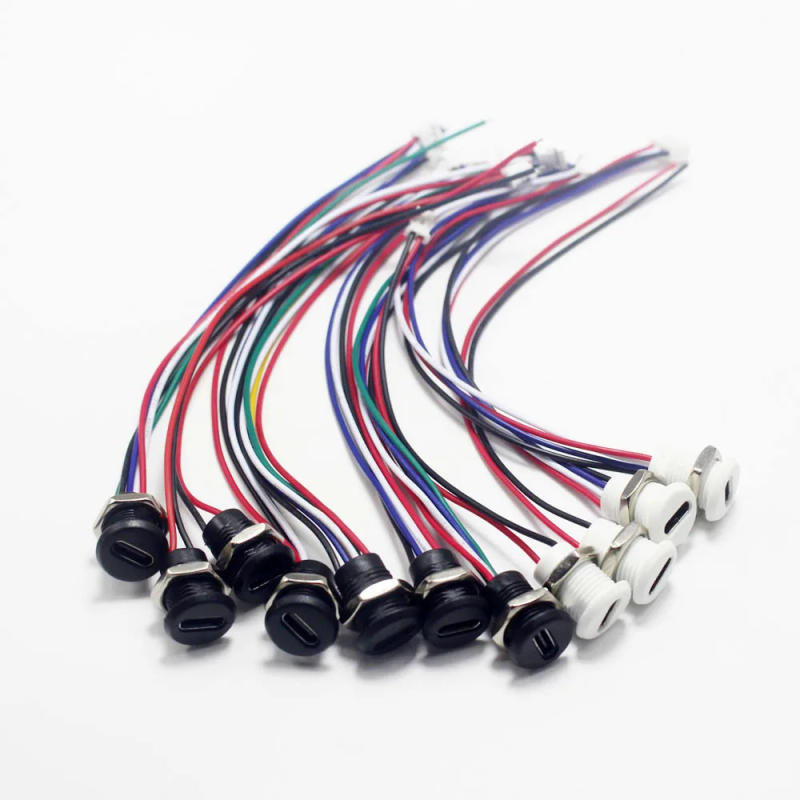 Description Picture 2 of item1Pcs 2Pin - 6Pin USB-C Connector Type-C Waterproof with PH 2.0 nut locking Panel mounting TPC Waterproof Fast Charging jack port