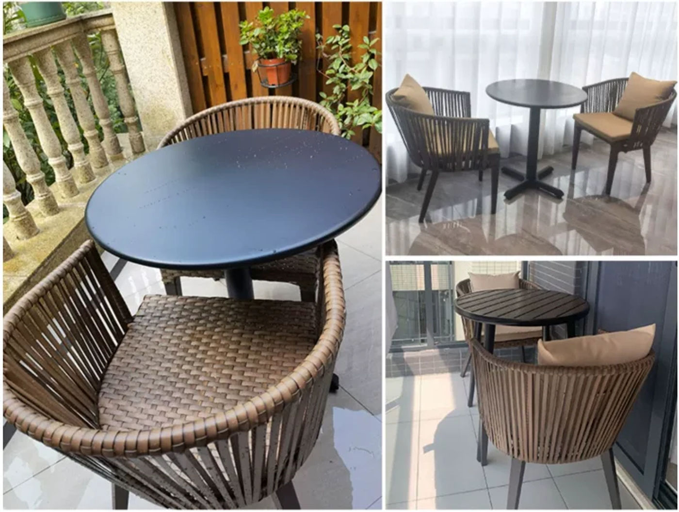Description Picture 3 of itemVine chair three piece set, balcony, small tables, chairs, coffee table, terrace, rattan woven backrest, outdoor leisure, Nordic