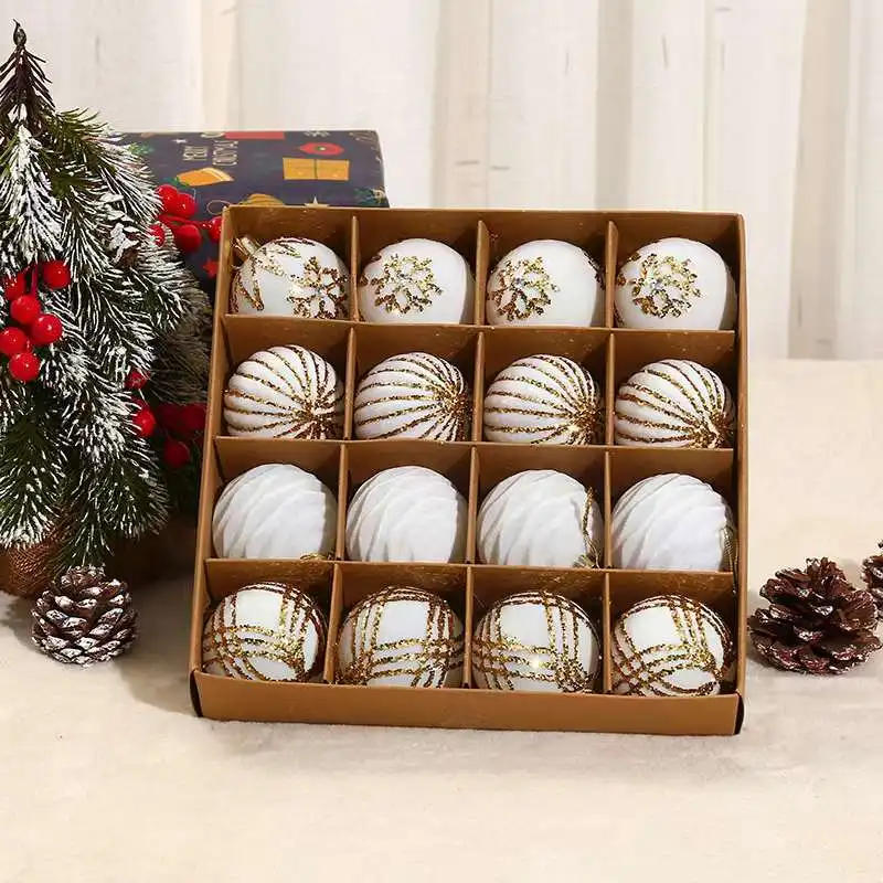Description Picture 6 of item6cm 16pcs Wine Red Flocking Christmas Ball Ornaments Green White Christmas Tree Party Decoration New Christmas Spheres Pendant
