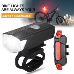 USB Rechargeable Bike Light Set Front Light with Taillight Easy to Install 3 Modes Bicycle Accessories for the Bicycle