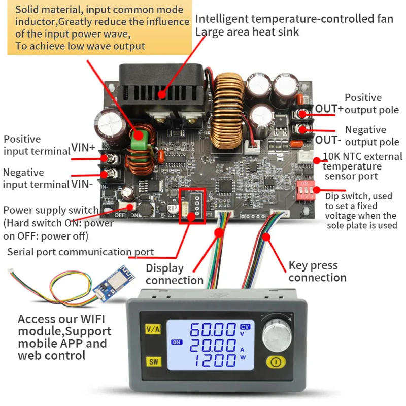 Description Picture 5 of itemLCD Display CNC Adjustable Current Stabilized Voltage Power Supplys Constant Voltage and Current 20A 1200W Step-down Module
