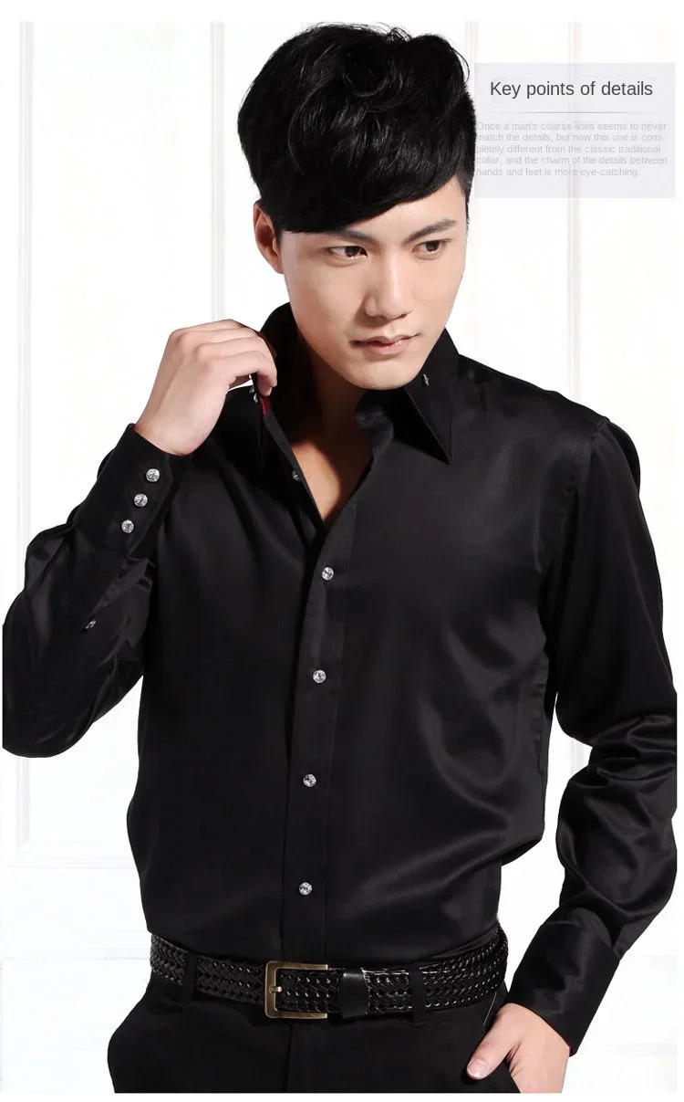 Description Picture 5 of itemMens Long Sleeve Dress Shirt Button-down Collared Formal Business Casual Shirt Korean Fashion Slim Fit Designer Shirts Black Red