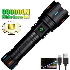 New 12000mAh White Laser Flashlights 1000000LM Ultra Powerful Flashlight Zoom USB Rechargeable Lantern Outdoor Camping Torch